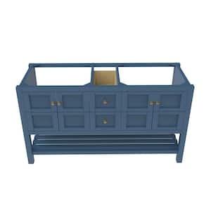 Alicia 59 in. W x 21.75 in. D x 32.75 in. H Bath Vanity Cabinet without Top in Matte Blue with Gold Knobs