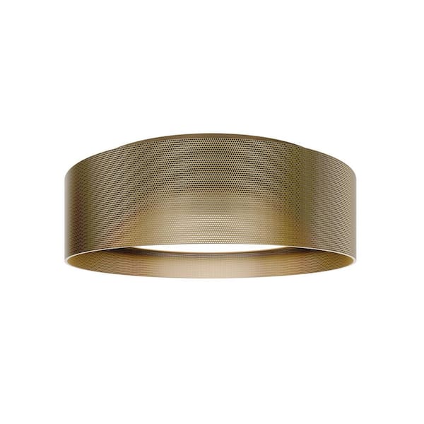 Grille 18 in. Aged Brass Flush Mount with Shade Integrated LED Selectable 4CCT 2700K-3000K-3500K-4000K