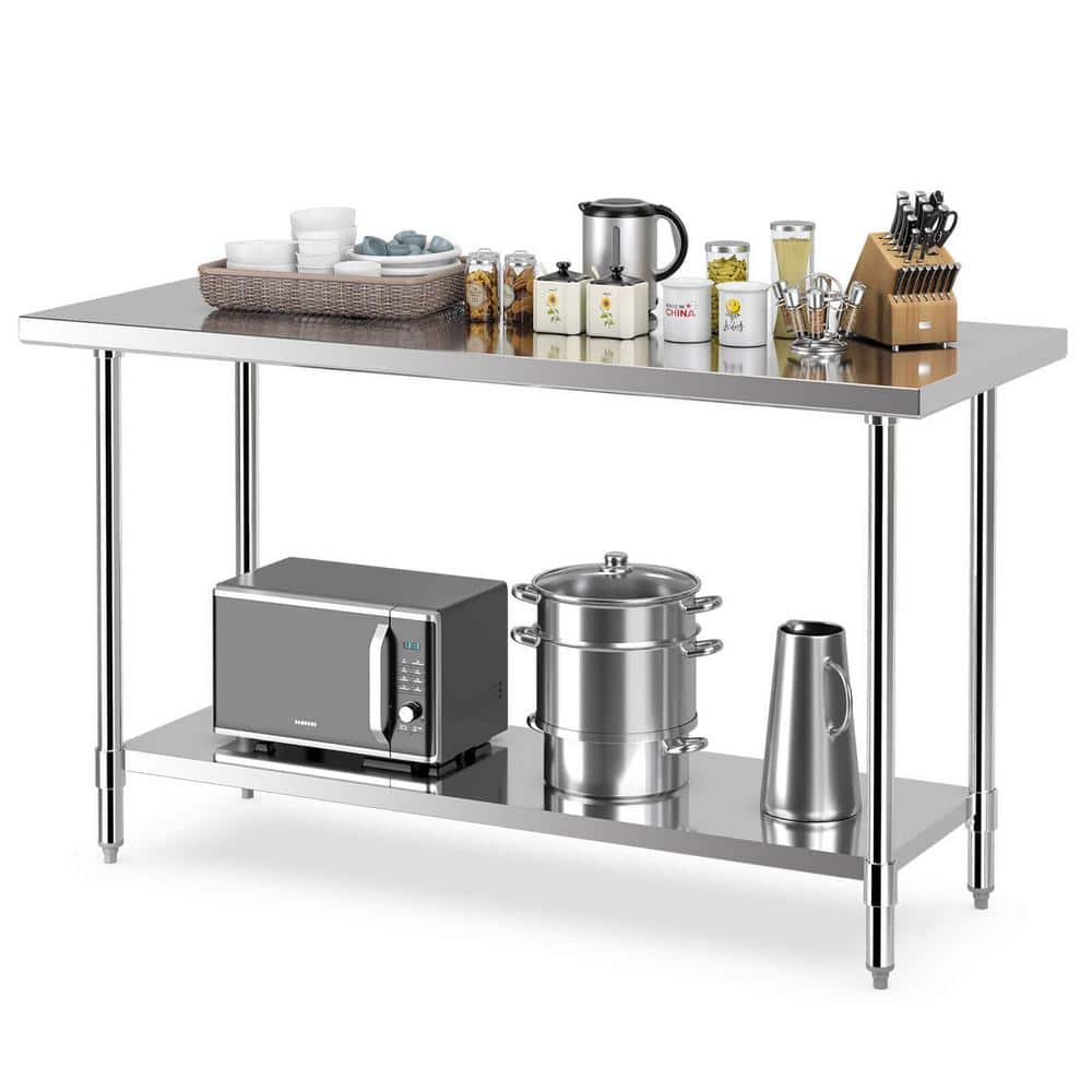 Gymax Silver Stainless Steel 24 x 60 in. Kitchen Prep Table GYM13085 ...