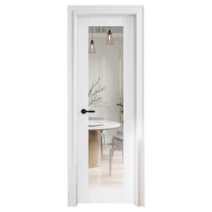 24 in. x 80 in. 1-Lite Mirrored Glass Left Handed White Solid Core MDF Prehung Door with Quick Assemble Jamb Kit