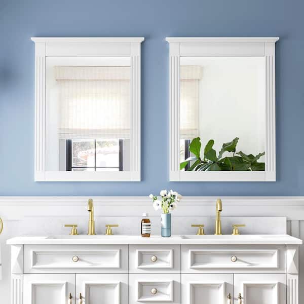 26 in. W x 33 in. H Rectangular Wood Framed Wall Bathroom Vanity Mirror in White（Set of 2）