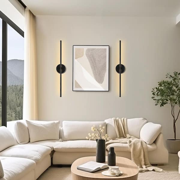 Rotate Black Dimmable Wireless Integrated LED Wall Sconce with Remote Sconce Wall Decor for Living Room 2-Pack