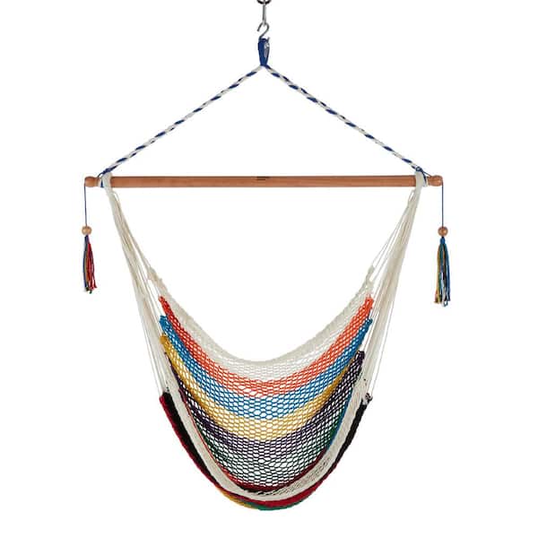 BLISS HAMMOCKS 40 in. Tahiti Island Rope Swing Hammock Chair in Multi-Color