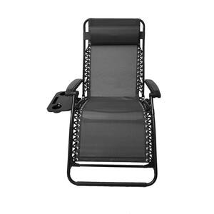 Black Metal Zero Gravity Outdoor Chaise Lounge Heavy-Duty Adjustable Patio Recliner Chair with Cup Holder