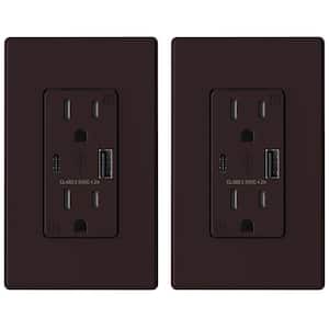 Wall Mount Brown 15 Amp Tamper Resistant Duplex Outlet with Type A & Type C USB Ports 2-Pack (R1615D42-BR2)