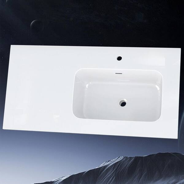 Zeafive 42 in. W x 22 in. D Solid Surface White Rectangular Single