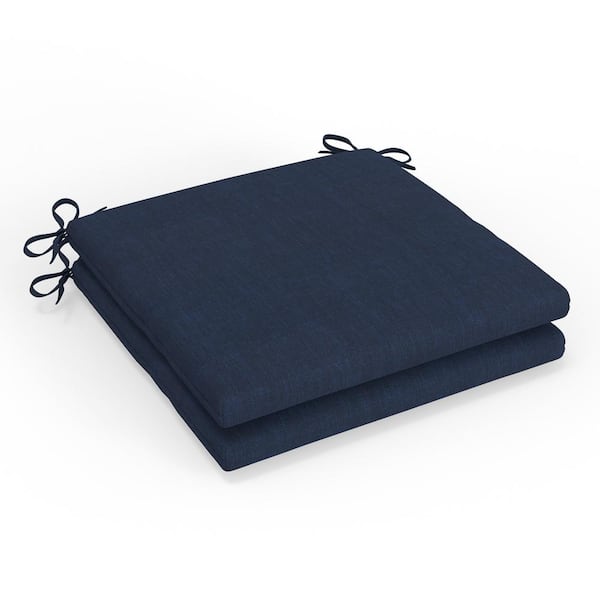 Pillow Perfect Solid Twill 20 in W x 3 in H Square Outdoor Chair Pad Cushion with Ties 2-Count in Splash Indigo Blue