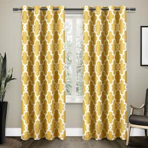 Ironwork Sundress Yellow Ogee Woven Room Darkening Grommet Top Curtain, 52 in. W x 108 in. L (Set of 2)