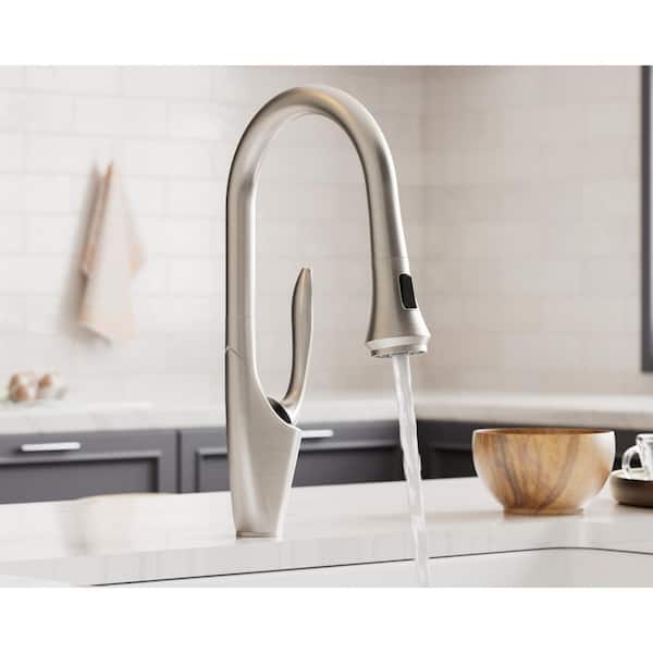 Single-Handle 18 in. H Pull Down Sprayer Kitchen Faucet with 360° Spout Swivel and Dual Spray in Brushed Nickel