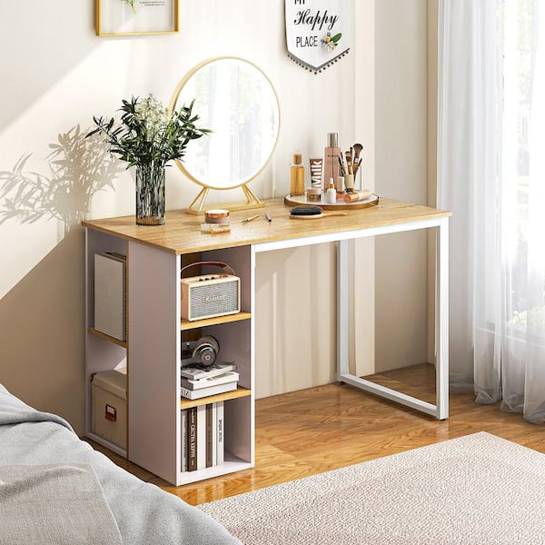 Tangkula White Desk with Storage Drawer & Shelves, Compact Desk for Small  Space, Modern Wooden Study Desk Writing Desk with Storage Drawer &  Compartments, PC Laptop Desk Small Desk for Bedroom 