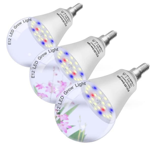 10-Watt E12 A19 Grow Incandescent LED Lamp Bulb with Balanced Spectrum 5000K Red Blue for Plants Full Spectrum (3-Pack)