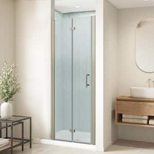 30-31 3/8 in. W x 72 in. H Bi-Fold Semi-Frameless Shower Door in Brushed Nickel with 6mm Clear Tempered Glass, Handle
