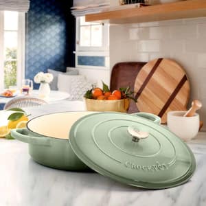 Artisan 5 Qt. Round Pistachio Green Enameled Cast Iron Braiser Pan with Self Basting Lid