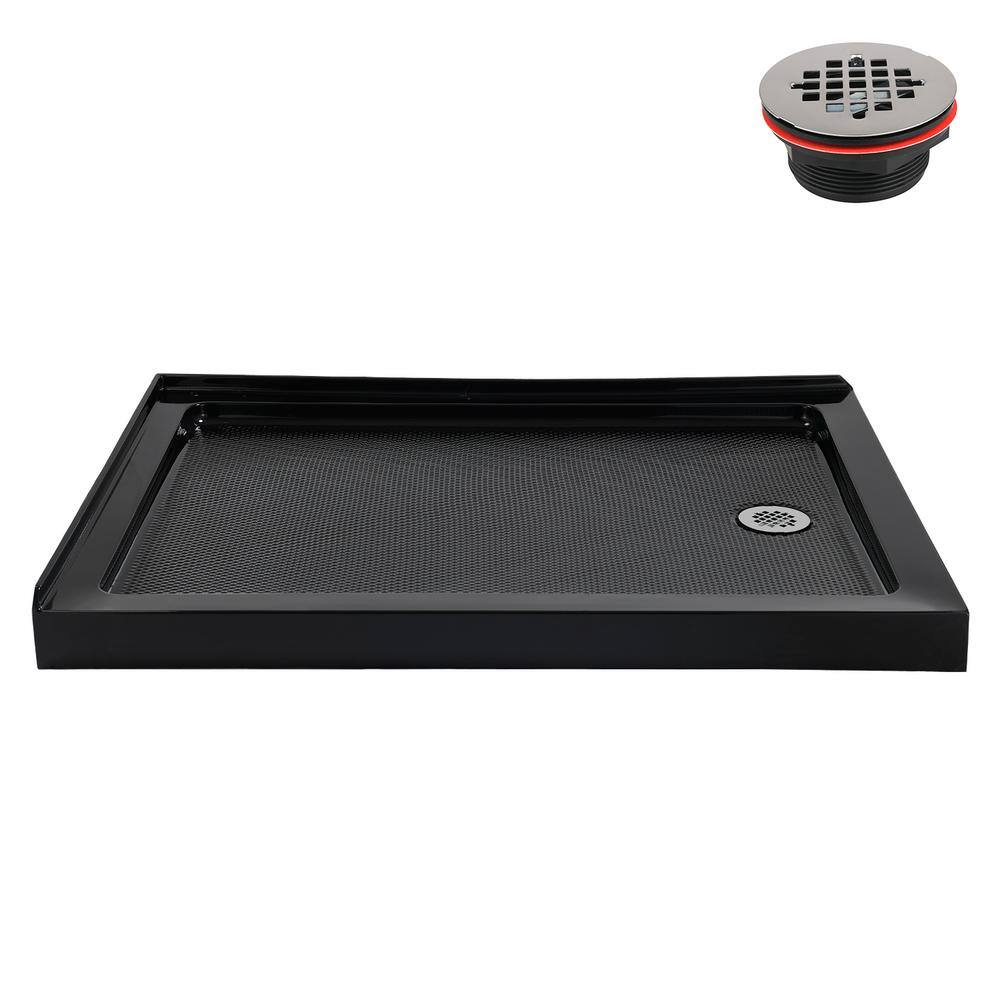 Glossy Black 48 x 36 Acrylic Corner Shower Base with Right Drain
