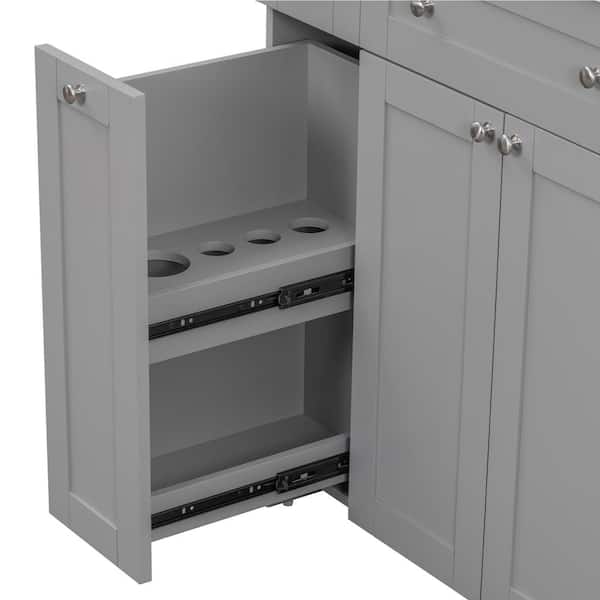 30 in. W x 18 in. D x 34 in. H Bath Vanity Grey Freestanding Abundant Storage Bathroom Cabinet Top White Ceramic Basin