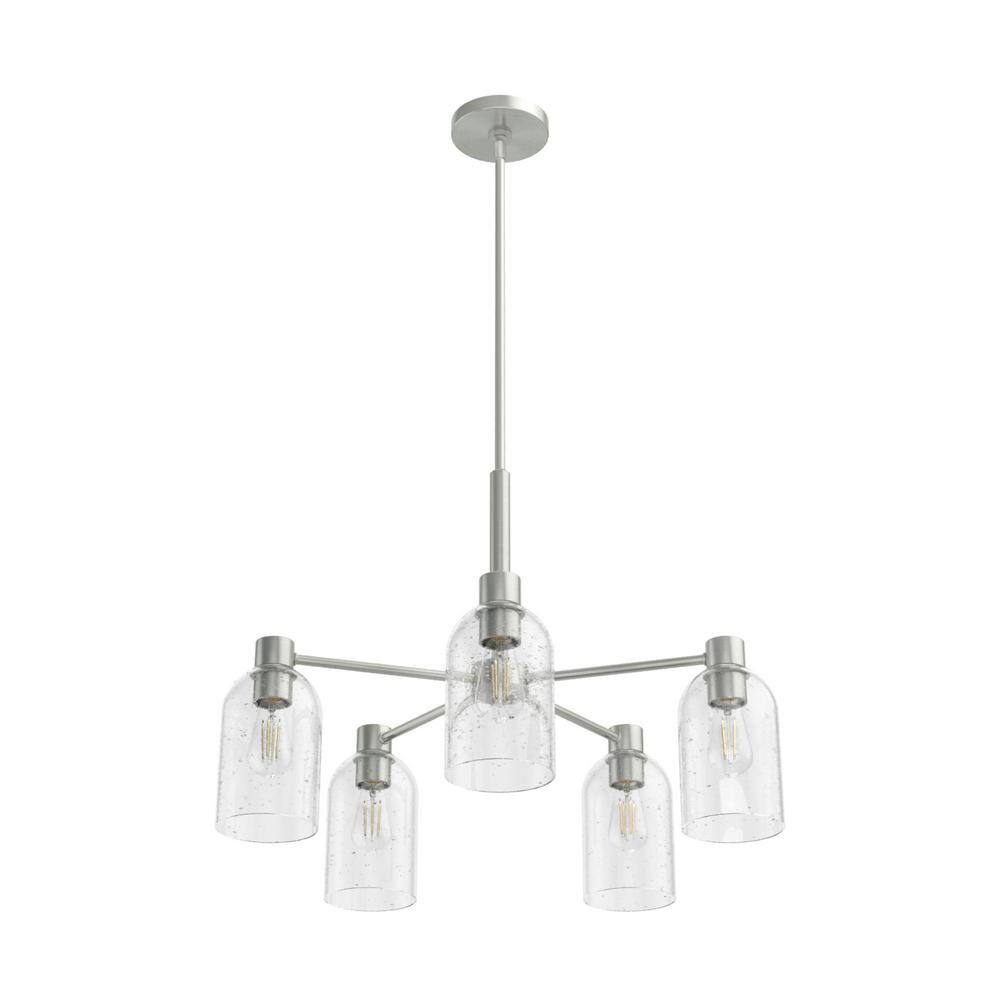 Hunter Lochemeade 5 Light Brushed Nickel Chandelier with Seeded Glass
