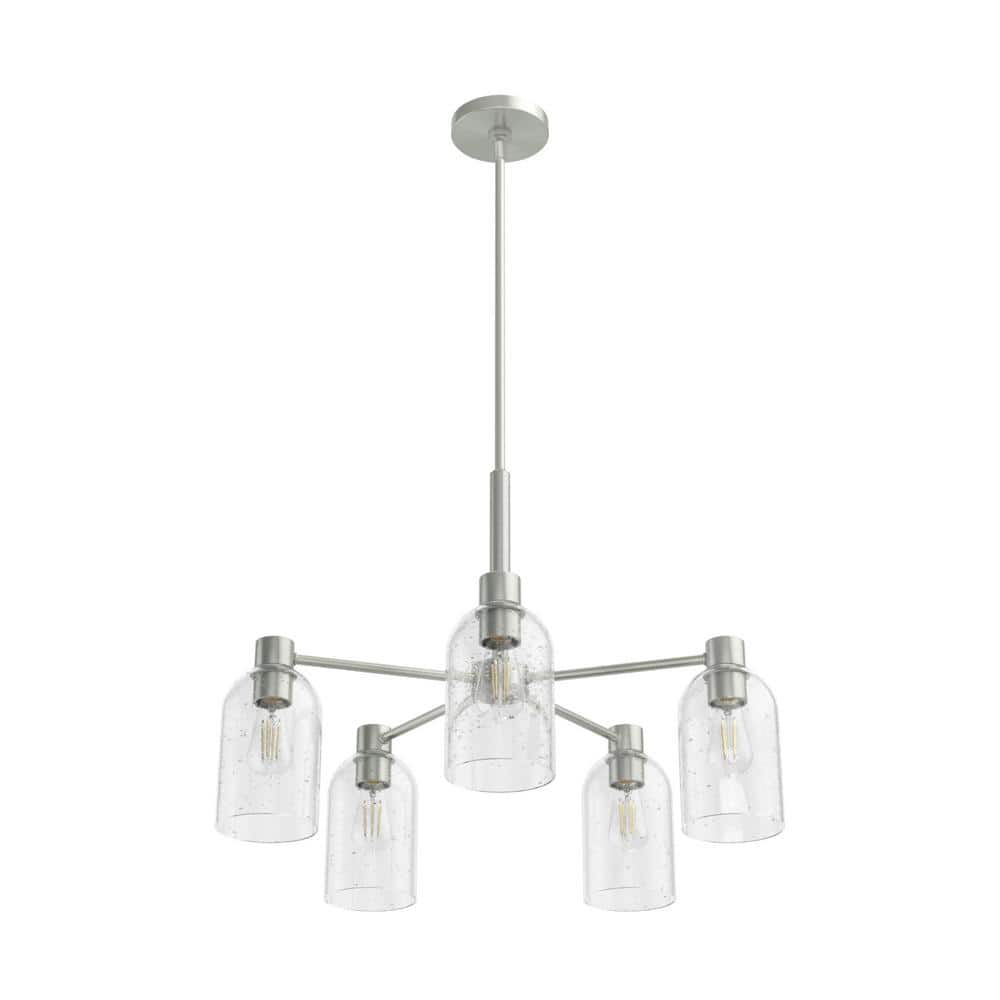 Lochemeade 5-Light Brushed Nickel Seeded Glass Chandelier