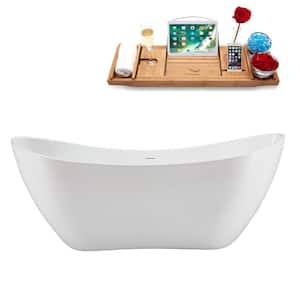 71 in. x 32 in. Acrylic Freestanding Soaking Bathtub in Glossy White With Glossy White Drain
