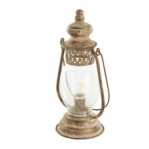 17 in. Bronze Metal Distressed Antique Style Lantern Task and Reading Table Lamp