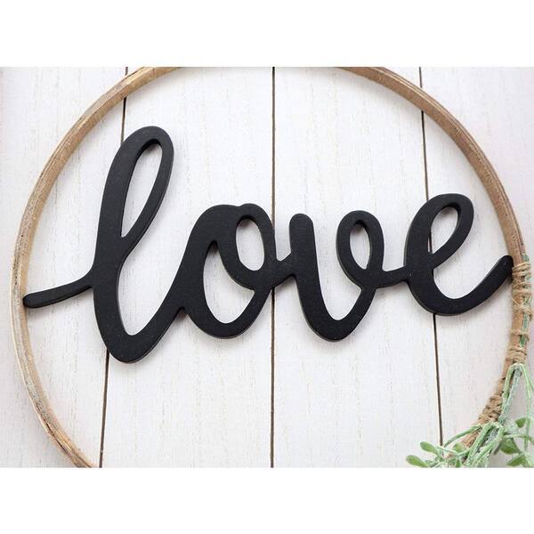PARISLOFT Love Wood Framed Wall Decorative Sign with Green PVC
