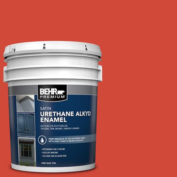 BEHR PREMIUM 5 gal. #P180-7 Top Tomato Urethane Alkyd Satin Enamel Interior/Exterior Paint