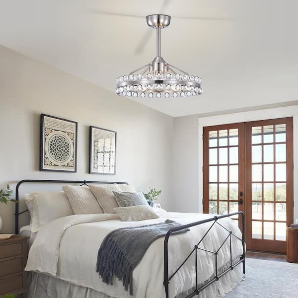 Heritage 12 in. 4-Light Indoor Nickel Crystal Downrod Type Modern Fandelier Ceiling Fan for Bedroom Downrod Included