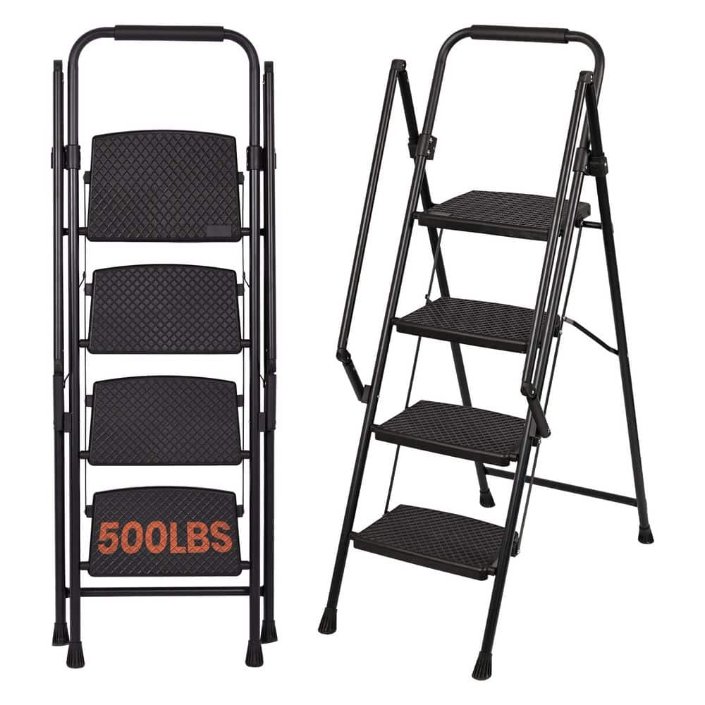 WRIGHTMASTER 4.5 ft. Steel Folding Step Ladder (9 ft. Reach) with ...