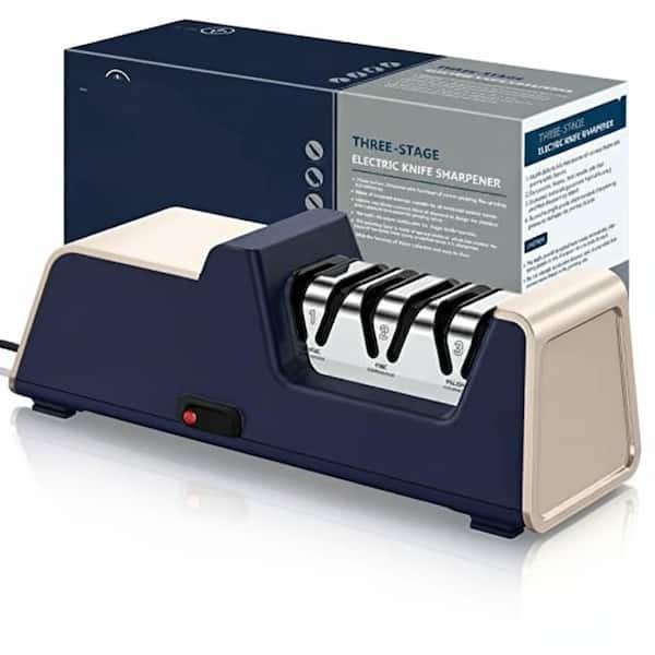 11.2 in. 1000-Grit Diamond Abrasive Whetstone with Precision Angle Guides 3-Stage Electric Knife Sharpener Gold