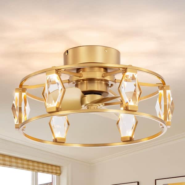 21 in. Indoor Brass Gold Modern Caged 6-Speed Ceiling Fan with Light LED Light and Remote Control Included