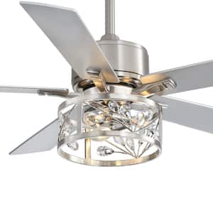 Blooming 52 in. Indoor Satin Nickel Chandelier Ceiling Fan with Light Kit and Remote Control Included