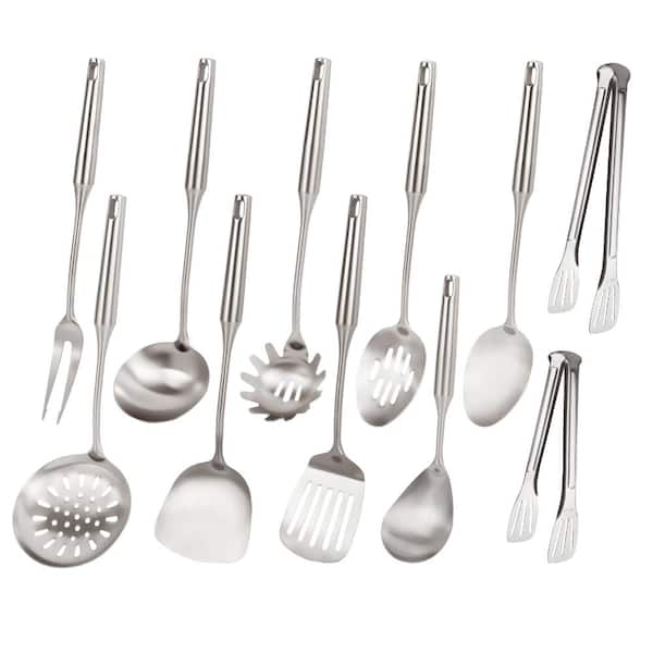 Silver 304 Stainless Steel Kitchen Cooking Utensil and Tool Set with Hanging Loops 11-Piece