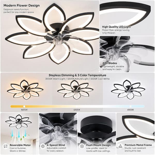 Genoci 36.22 in. Indoor Black Modern Flower Low Profile Standard