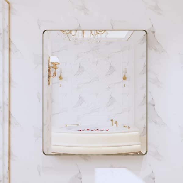 40 in. W x 48 in. H Large Rectangular Framed Wall Mounted Bathroom Vanity Mirror in Brushed Bronze