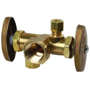 1/2 in. FIP Inlet x 3/8 in. O.D. Comp x 1/4 in. O.D. Comp Dual Outlet Dual Shut-Off Multi-Turn Angle Valve