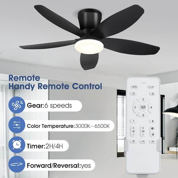 36 in. Indoor/Outdoor Flush Mount Black Ceiling Fan with Dimmable 3 Color LED Light and Remote/APP Control