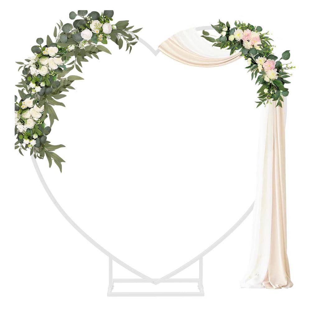 86.6 in. x 86.6 in. Heart Shape White Metal Arbor Decorative Wedding Flower