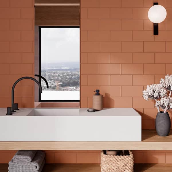 Stacy Garcia Tori Frame Terracotta 3.93 in. x 7.85 in. Matte Ceramic Wall Tile (6.02 sq. ft./case)