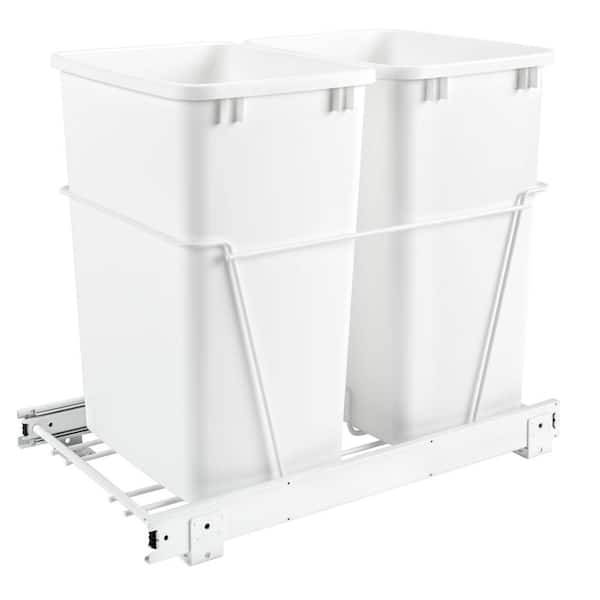 Rev-A-Shelf White Double Pull Out 35 qt. Trash Can for Kitchen RV-18PB ...