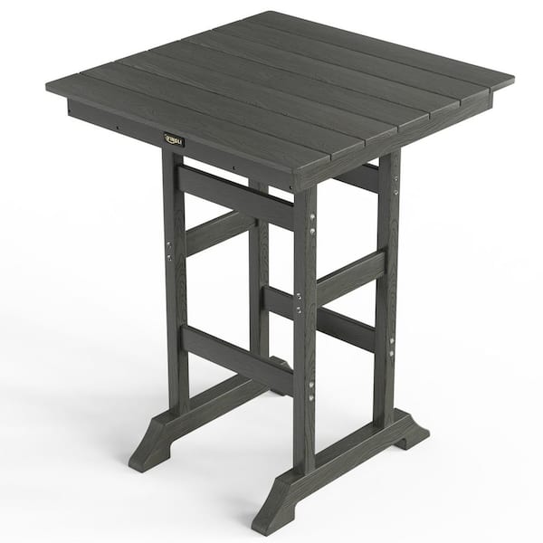 Gray Square Plastic Bar Height Outdoor Dining Table with Umbrella Hole All Weather Tall Bistro Table