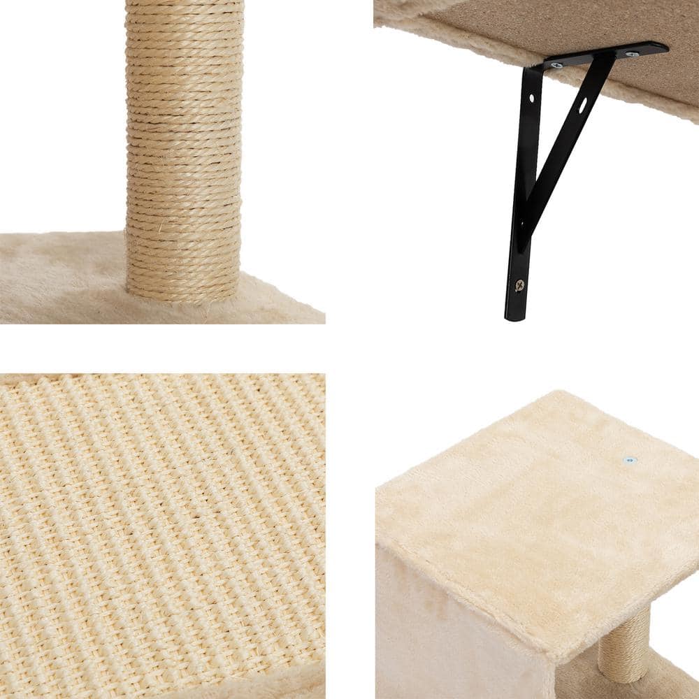 Beige Wall Mounted Cat Climber Set with Sisal Scratching Posts