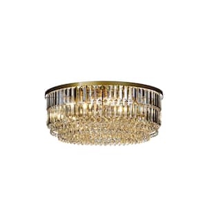 5 Lights 24" Modern Glam Soft Gold Round Flush Mount With Clear Crystal