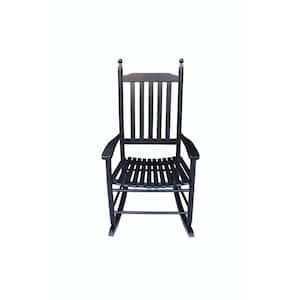 Black Populus Wood Outdoor Rocking Chair Armchair with High Back and Armrest, Rocker Slatted for Backyard, Garden, Porch