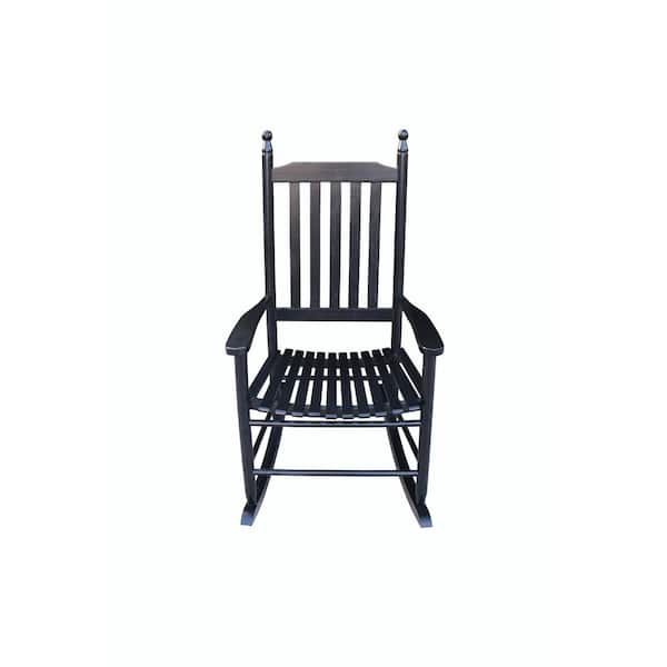 GAWEZA Black Populus Wood Outdoor Rocking Chair Armchair with High Back and Armrest, Rocker Slatted for Backyard, Garden, Porch