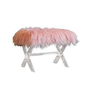 Bianca Cross X Legs Pink Fur Upholstered Bench/Ottoman