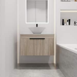 PETIT 29.5 in. W x 18.9 in. D x 24 in. H Single Sink Floating Bath Vanity in Oak with White Stone Top and Ceramic Sink