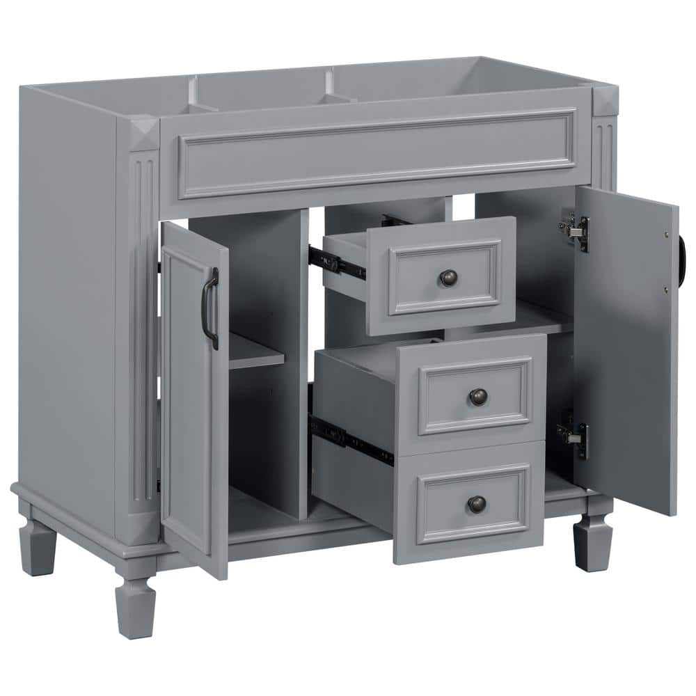35.9 in. W x 18 in. D x 34 in. H Bath Vanity Cabinet without Top in Gray wi