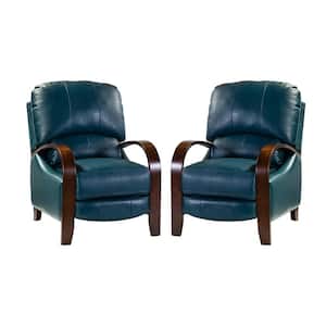 Ernesto Turquoise Genuine Leather with The Wooden Armrest Recliner (Set of 2)