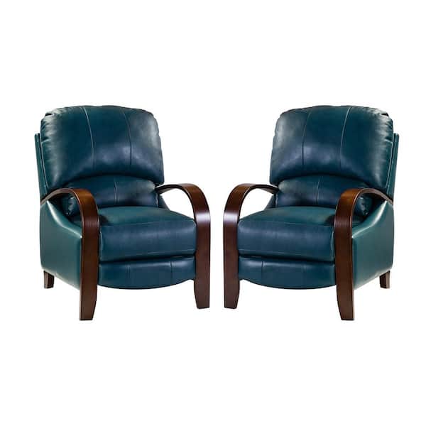 ARTFUL LIVING DESIGN Ernesto Turquoise Genuine Leather with The Wooden Armrest Recliner (Set of 2)