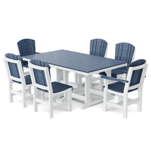 Heritage 7-Piece Patriot Blue and White HDPE Plastic Outdoor Patio Dining Set