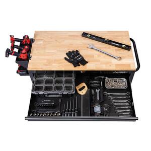 46 in. W x 24 in. D Standard Duty 9-Drawer Mobile Workbench Tool Chest with Solid Wood Top in Gloss Black